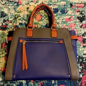 Navy Gray And Rust Color Block Oversized 11 x 14 Satchel Handbag NEW
